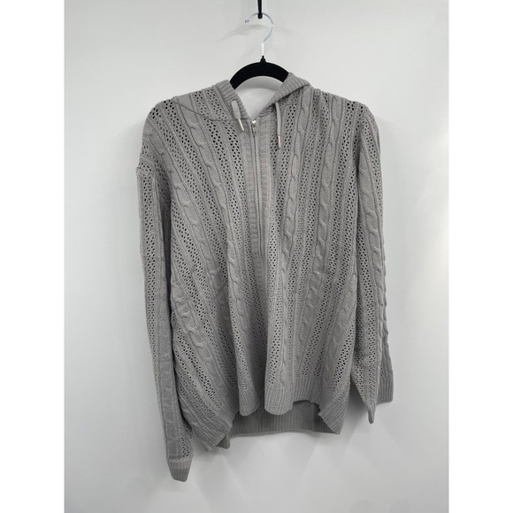 Ashley Stewart Sweaters - Ashley Stewart Cardigan Women's‎ 22/24 Alloy Cable Knit Full Zip Hooded Cozy NWT